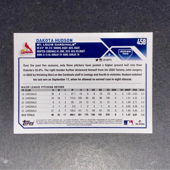 Dakota Hudson Card - 2023 Topps Rainbow Foil - Picture 2 of 2